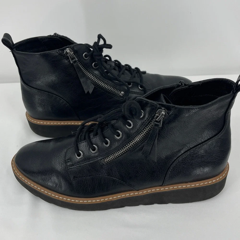NATURALIZER WOMENS Black Leather Boots SIZE 9.5 SIDE ZIPPER